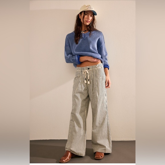 Free People We The Free Dakota Cinched Railroad Pull On Jeans in Washed Railroad